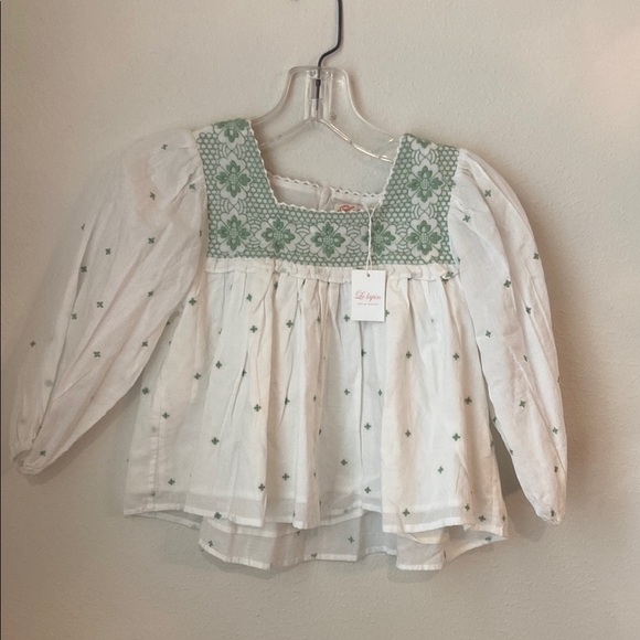 NWT Le Lapin Green Embroidered 100% cotton Top - Picture 3 of 7